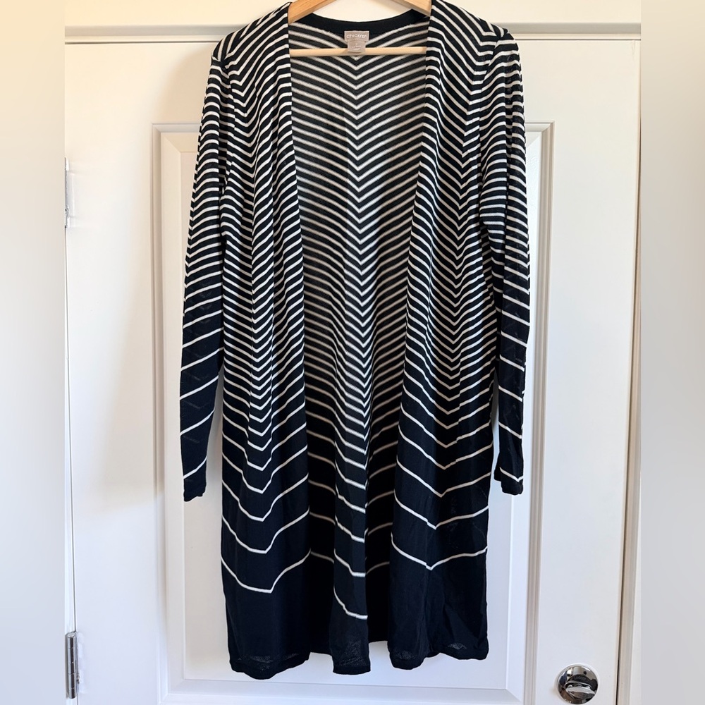 Chico's Black & White Chevron Cardigan